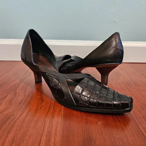 CYDWOQ Vintage Handmade Leather Kitten Heel Pumps – Brown Metallic | US 10/EU 41 - Picture 7 of 12